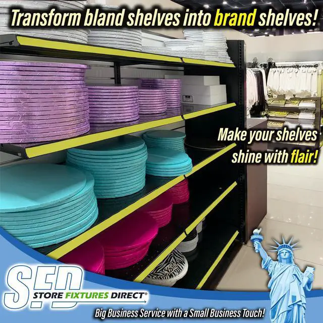 Alt view image 2 of 6 - Decorative Gondola Shelving Vinyl Insert for Ticket Channel 130 FT. x 1.25 in. - 10 Pack - Yellow
