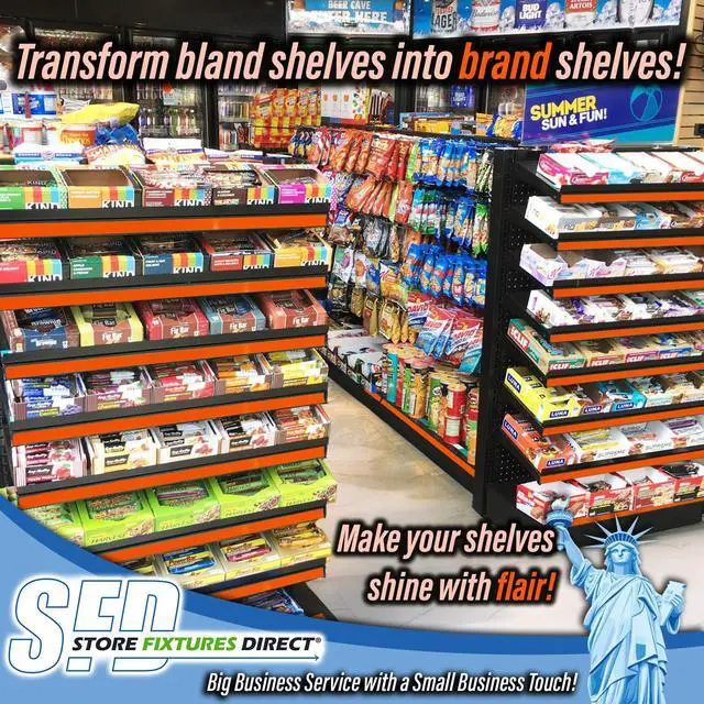Alt view image 2 of 6 - Decorative Gondola Shelving Vinyl Insert for Ticket Channel 130 FT. x 1.25 in. - 10 Pack - Orange