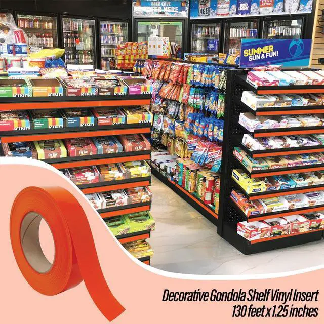 Alt view image 5 of 6 - Decorative Gondola Shelving Vinyl Insert for Ticket Channel 130 FT. x 1.25 in. - 10 Pack - Orange