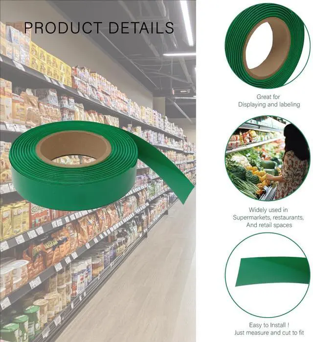 Alt view image 3 of 6 - Decorative Gondola Shelf Vinyl Insert, Ticket Channel Accent Strip 130' x 1.25" - 10 Pack, Green