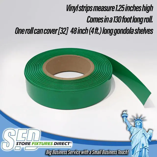 Alt view image 4 of 6 - Decorative Gondola Shelf Vinyl Insert, Ticket Channel Accent Strip 130' x 1.25" - 10 Pack, Green