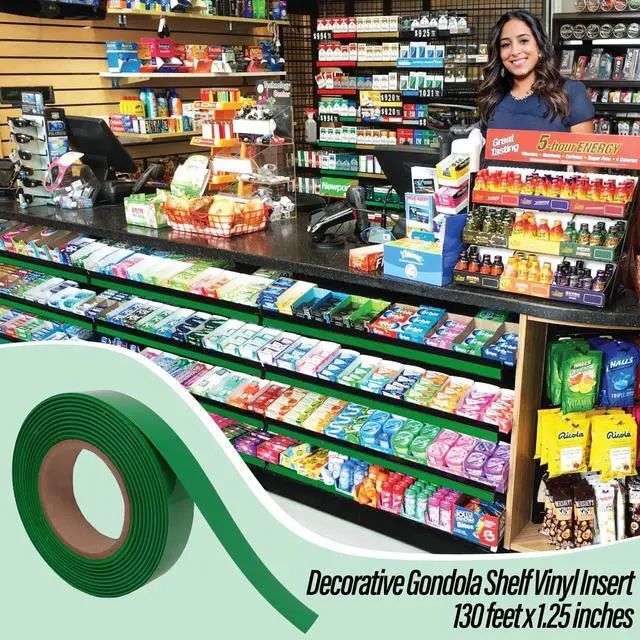 Alt view image 5 of 6 - Decorative Gondola Shelf Vinyl Insert, Ticket Channel Accent Strip 130' x 1.25" - 10 Pack, Green
