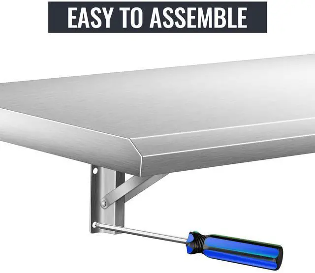 Alt view image 4 of 6 - Concession Shelf 96" L X 12" W, Stainless Steel Drop Down Folding Serving Food Shelf Stand Serving for Concession Window, BBQ Working Table, Restaurant