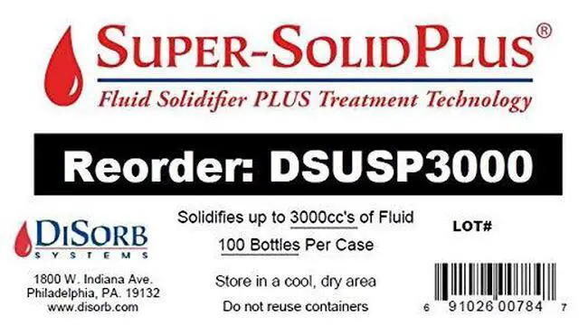 Alt view image 6 of 6 - DiSorb Suction Canister Sterilizer Absorbent Powder - Absorbs Bodily Fluids & Blood - for Hospitals, Health Care Facilities, Veterinary Clinics - EPA Approved Solidifier - 500cc -100 Bottles Per Case