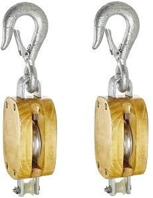 Main image of C0616900076 4" Single Wood Manila Rope Block with Hook, 1000 lbs Load Capacity, 1/2" Rope, 2-1/4" Sheave (2)