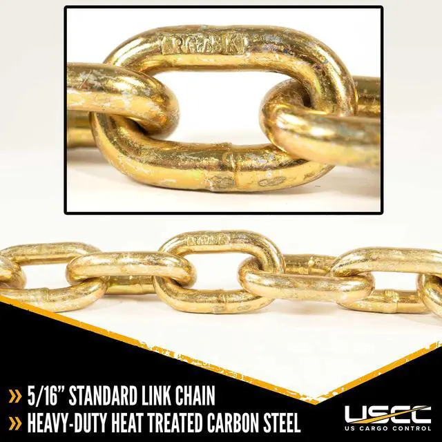 Alt view image 2 of 6 - Grade 70 Transport Chain with Clevis Grab Hooks, 5/16 Inch x 16 Foot Load Chain, Easily Secure Heavy Loads to A Truck Or Flatbed Trailer, 4,700 Pound Working Load Limit