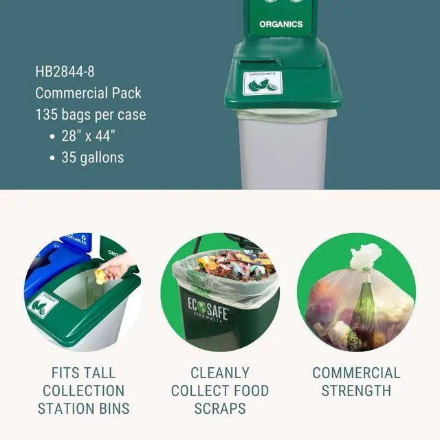 Alt view image 2 of 6 - 6400 HB2844-8 Certified Compostable Bag - 28x44" Green Bags for 23 Gallon Bin - Extra Strong Leak, Puncture and Tear Resistant Food Scraps Bin Liners, Pack of 135