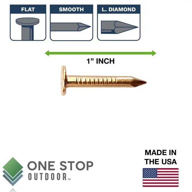 Alt view image 2 of 5 - (1000-Pack) 1 Inch Copper USA MADE Nails Roofing Finish - Solid Pure Copper Slate Spikes Flashing Furniture Boat - Highest Quality Nails (1000)