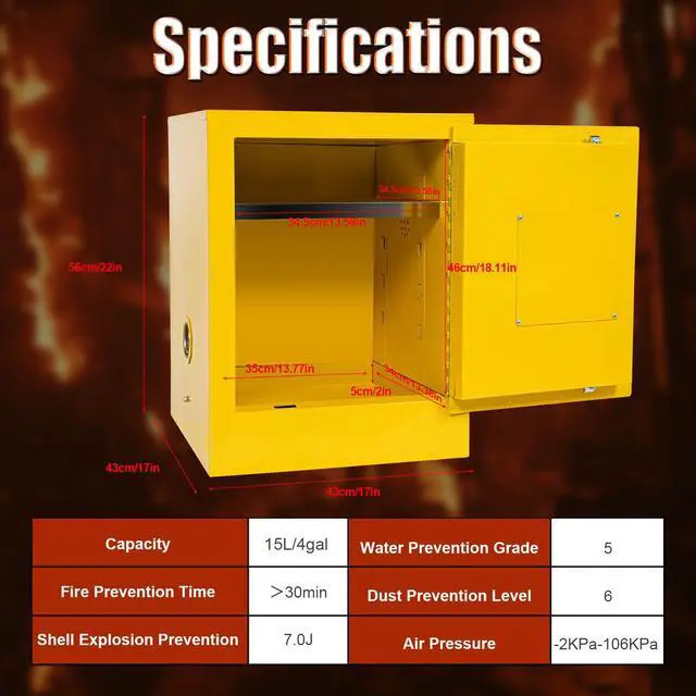 Alt view image 2 of 6 - Flammable Storage Cabinet, 4 Gallon Yellow Safety Storage Cabinet, Flammable Cabinet, Flammable Liquid Storage Cabinet for Commercial/Industrial/Home