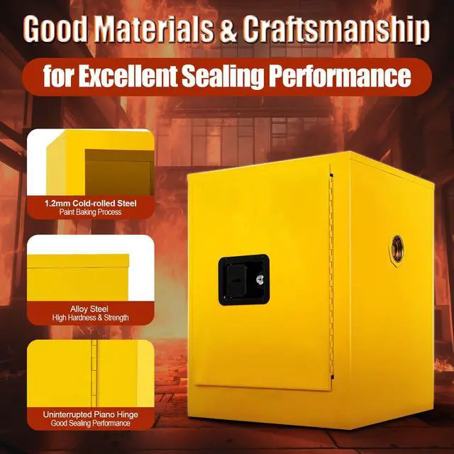 Alt view image 3 of 6 - Flammable Storage Cabinet, 4 Gallon Yellow Safety Storage Cabinet, Flammable Cabinet, Flammable Liquid Storage Cabinet for Commercial/Industrial/Home