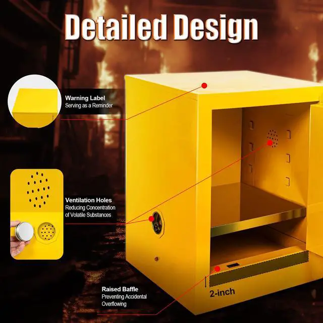 Alt view image 4 of 6 - Flammable Storage Cabinet, 4 Gallon Yellow Safety Storage Cabinet, Flammable Cabinet, Flammable Liquid Storage Cabinet for Commercial/Industrial/Home