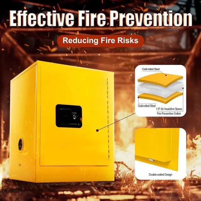 Alt view image 5 of 6 - Flammable Storage Cabinet, 4 Gallon Yellow Safety Storage Cabinet, Flammable Cabinet, Flammable Liquid Storage Cabinet for Commercial/Industrial/Home