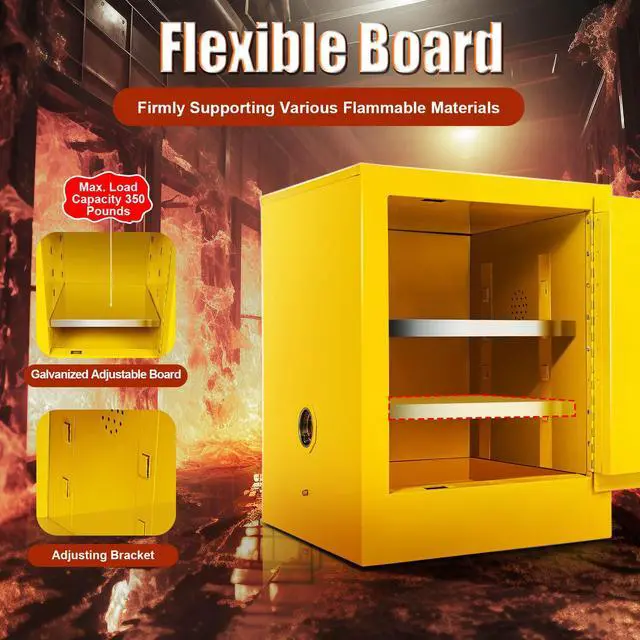 Alt view image 6 of 6 - Flammable Storage Cabinet, 4 Gallon Yellow Safety Storage Cabinet, Flammable Cabinet, Flammable Liquid Storage Cabinet for Commercial/Industrial/Home
