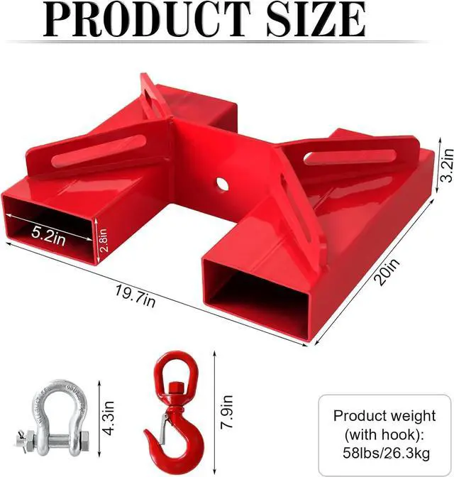 Alt view image 2 of 6 - Forklift Lifting Hook, 6600lbs Capacity Forklift Lifting Hoist,Forklift Lifting Hook Attachment, Hoist with Swivel Hook and 2PCS T-Bolts Red Forklift Mobile Crane Hook
