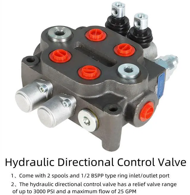 Alt view image 4 of 6 - Hydraulic Directional Double Acting Control Monoblock Valve, 2 Spool 25GPM BSPP Ports Hydraulic Directional Control Valve 3000 PSI Fit for Small Tractors Loaders Etc