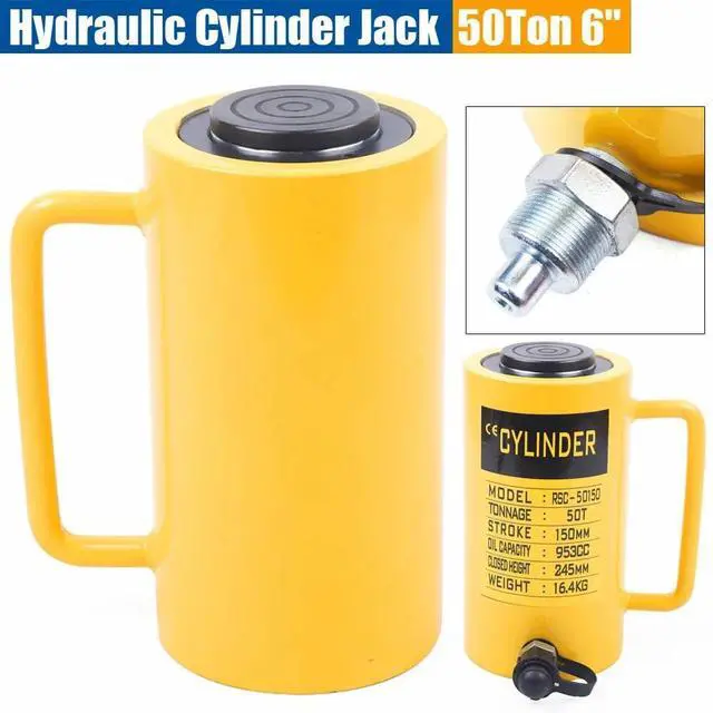 Alt view image 2 of 6 - Hydraulic Jack 50 Ton Cyliinder Hydraulic Jack Solid Single-Acting Hydraulic Plunger 6 Inch Stroke Single Acting Solid Ram for Bending Straightening and Pulling Trucks 150mm Hydraulic Lift Cyliinder
