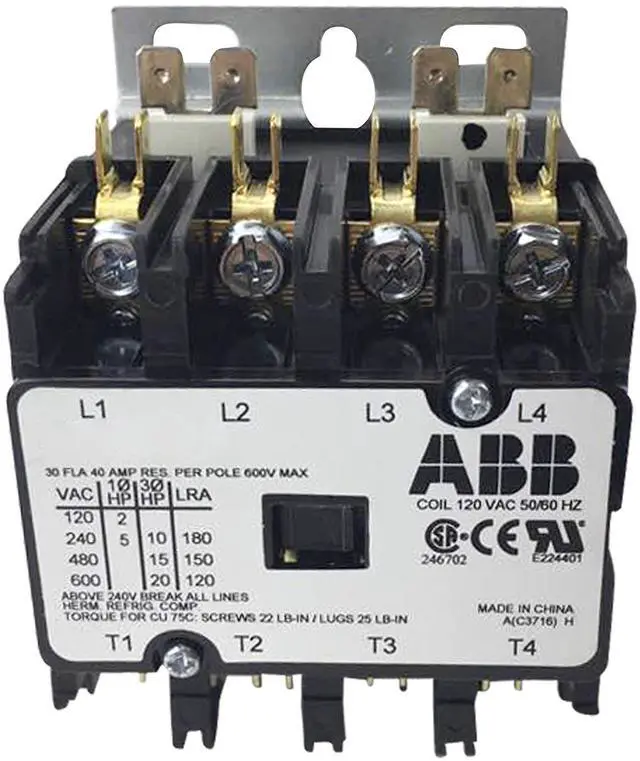 Main image of ABB, DP30C4P-1, 4 Pole, 30 Amps, 120VAC Coil, Definite Purpose Contactor