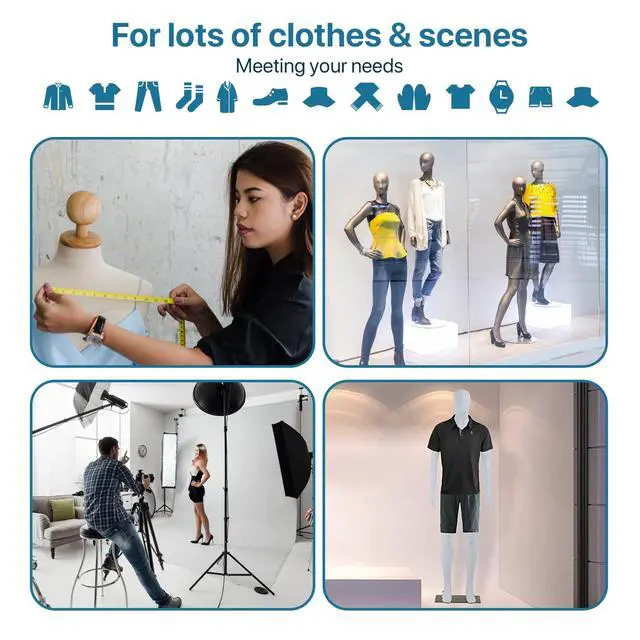 Alt view image 5 of 6 - Male Mannequin Full Body 73" High Adjustable Realistic Manikin Torso with Metal Base for Display Men, Plastic Head Turns Poseable Mannequin Stand, White
