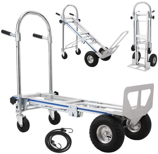 Main image of 3-in-1 Aluminum Folding Hand Truck Dolly, Foldable Dolly Cart with 4 Wheels & Elastic Rope, 770lbs Load Convertible Hand Truck Cart Heavy Duty for Groceries, Furniture & Appliances