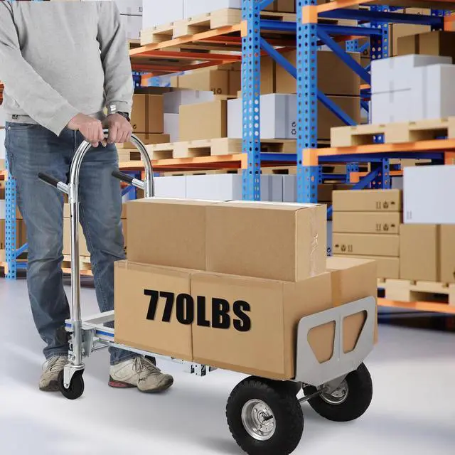 Alt view image 5 of 6 - 3-in-1 Aluminum Folding Hand Truck Dolly, Foldable Dolly Cart with 4 Wheels & Elastic Rope, 770lbs Load Convertible Hand Truck Cart Heavy Duty for Groceries, Furniture & Appliances