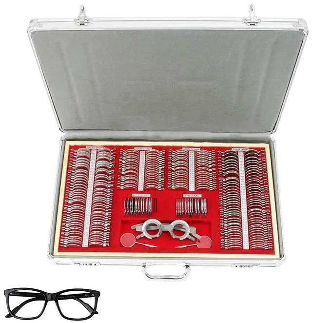 Main image of Trial Lens Set Optical, 266 PCS Precision Optical Lens Optometry Kit with Metal Rim Wood Frame Aluminum Box for Optometrists, Vision Testers, and Household Use (266 PCS/Set)