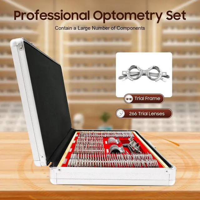 Alt view image 3 of 6 - Trial Lens Set Optical, 266 PCS Precision Optical Lens Optometry Kit with Metal Rim Wood Frame Aluminum Box for Optometrists, Vision Testers, and Household Use (266 PCS/Set)