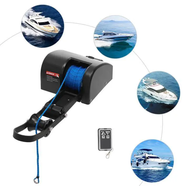 Alt view image 2 of 6 - Boat Anchor 12V Marine Boat Electric Anchor Winch Electric Boat Anchor Winch with Remote Control, Anchors Up to 25lbs/35lbs/45lb,White/Black