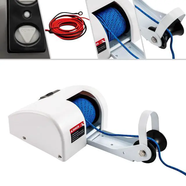 Alt view image 3 of 6 - Boat Anchor 12V Marine Boat Electric Anchor Winch Electric Boat Anchor Winch with Remote Control, Anchors Up to 25lbs/35lbs/45lb,White/Black
