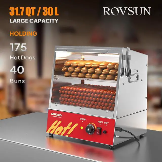Alt view image 3 of 6 - Hot Dog Steamer 175 Hot Dogs & 40 Buns Capacity, 32QT/30L Hut Steamer Hot Dog Steamer and Bun Warmer Cooker 2-Tier with Removable Shelves Food Clip for Concession Stand Party Event