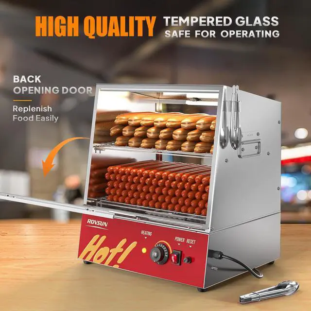 Alt view image 5 of 6 - Hot Dog Steamer 175 Hot Dogs & 40 Buns Capacity, 32QT/30L Hut Steamer Hot Dog Steamer and Bun Warmer Cooker 2-Tier with Removable Shelves Food Clip for Concession Stand Party Event