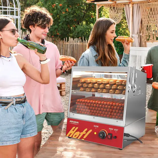 Alt view image 6 of 6 - Hot Dog Steamer 175 Hot Dogs & 40 Buns Capacity, 32QT/30L Hut Steamer Hot Dog Steamer and Bun Warmer Cooker 2-Tier with Removable Shelves Food Clip for Concession Stand Party Event