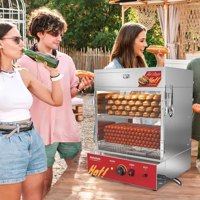 Alt view image 6 of 6 - Hot Dog Steamer 270 Hot Dogs & 58 Buns Capacity, 49QT/46L Hut Steamer Hot Dog Steamer and Bun Warmer Cooker 2-Tier with Removable Shelves Food Clip for Party Event Concession Stand