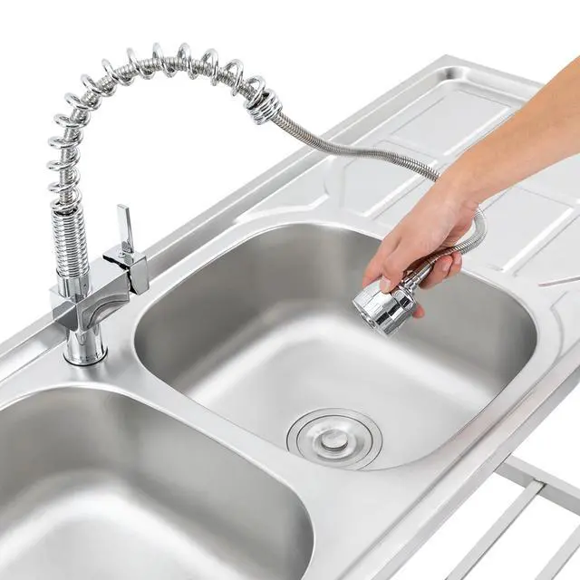 Alt view image 3 of 6 - Stainless Steel Sink, Commercial Restaurant Kitchen Sink, Freestanding Double Bowl Sink Set with Worktop and Faucet for Indoor and Outdoor