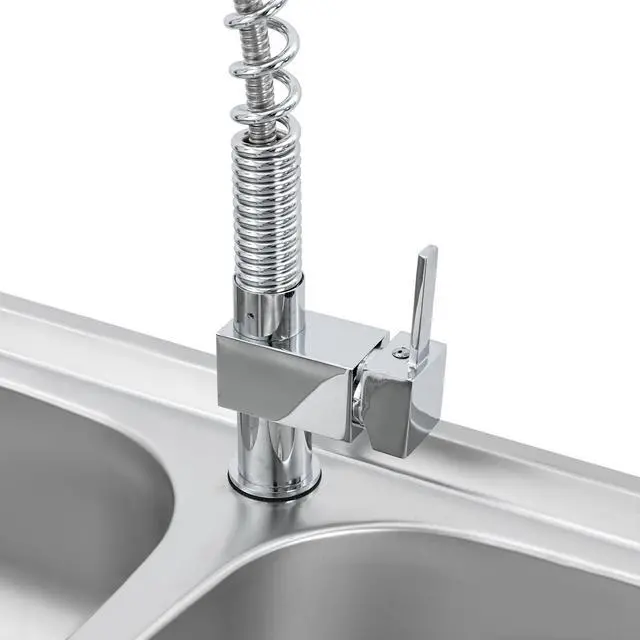 Alt view image 5 of 6 - Stainless Steel Sink, Commercial Restaurant Kitchen Sink, Freestanding Double Bowl Sink Set with Worktop and Faucet for Indoor and Outdoor