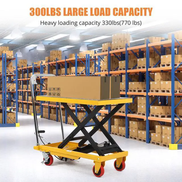 Alt view image 2 of 6 - Hydraulic Lift Table Cart 330lbs, Lift Table Capacity 28.4" Lifting Height, Manual Single Scissor with 4 Wheels and Non-Slip Pad Thickness 3mm for Material Handling and Transportation