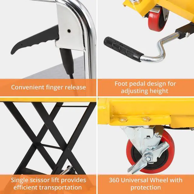 Alt view image 3 of 6 - Hydraulic Lift Table Cart 330lbs, Lift Table Capacity 28.4" Lifting Height, Manual Single Scissor with 4 Wheels and Non-Slip Pad Thickness 3mm for Material Handling and Transportation