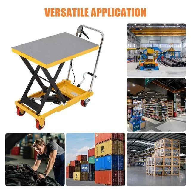 Alt view image 4 of 6 - Hydraulic Lift Table Cart 330lbs, Lift Table Capacity 28.4" Lifting Height, Manual Single Scissor with 4 Wheels and Non-Slip Pad Thickness 3mm for Material Handling and Transportation