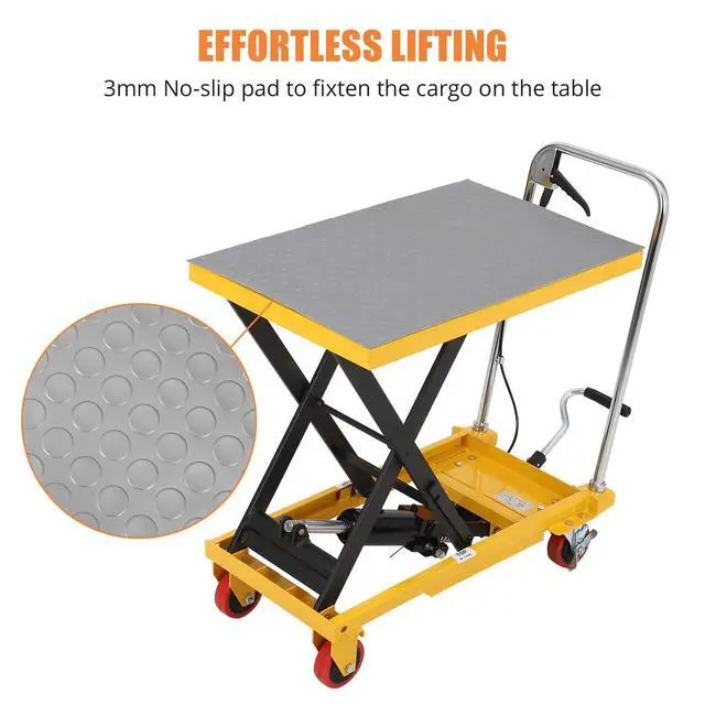 Alt view image 5 of 6 - Hydraulic Lift Table Cart 330lbs, Lift Table Capacity 28.4" Lifting Height, Manual Single Scissor with 4 Wheels and Non-Slip Pad Thickness 3mm for Material Handling and Transportation