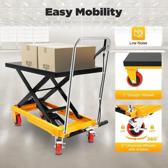 Alt view image 4 of 6 - Hydraulic Cart Lift Table, 500Lbs Manual Double Scissor Lifts Table with 4 Wheels 28" Lifting Height Hydraulic Lift Tables for Material Handling and Transportation 30.5" H Black
