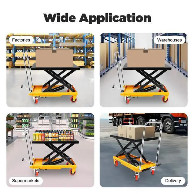 Alt view image 5 of 6 - Hydraulic Cart Lift Table, 500Lbs Manual Double Scissor Lifts Table with 4 Wheels 28" Lifting Height Hydraulic Lift Tables for Material Handling and Transportation 30.5" H Black