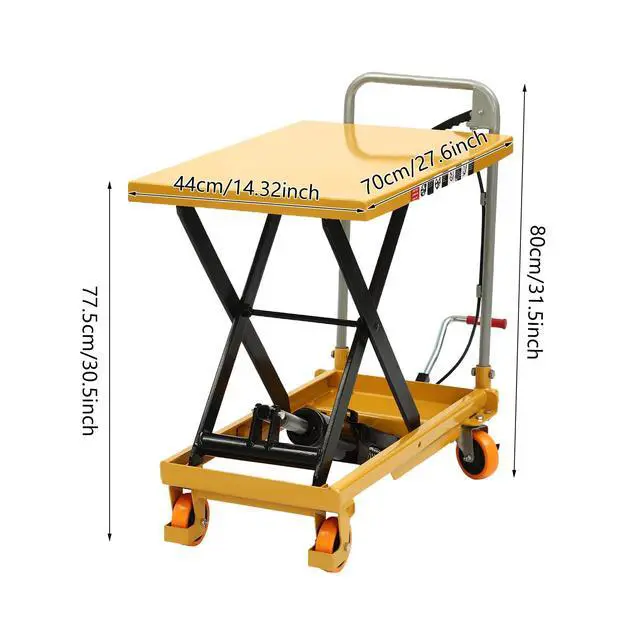 Alt view image 2 of 6 - 500LBS Hydraulic Lift Table, Single Scissor Hydraulic Lifting Trolley Scissor Lift Table Cart Hydraulic Material Lift Pallet Truck with 4 Locking Wheels for Factories, Warehouses, Supermarkets