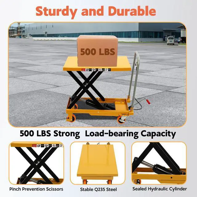 Alt view image 3 of 6 - 500LBS Hydraulic Lift Table, Single Scissor Hydraulic Lifting Trolley Scissor Lift Table Cart Hydraulic Material Lift Pallet Truck with 4 Locking Wheels for Factories, Warehouses, Supermarkets