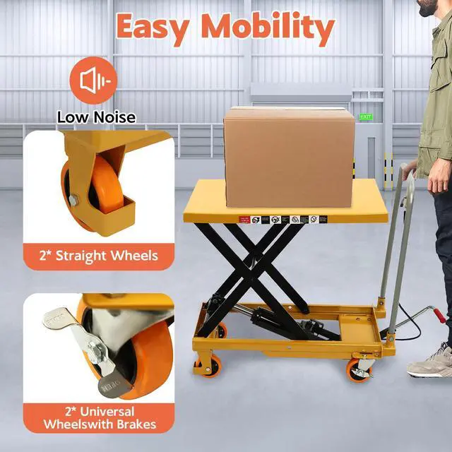 Alt view image 4 of 6 - 500LBS Hydraulic Lift Table, Single Scissor Hydraulic Lifting Trolley Scissor Lift Table Cart Hydraulic Material Lift Pallet Truck with 4 Locking Wheels for Factories, Warehouses, Supermarkets
