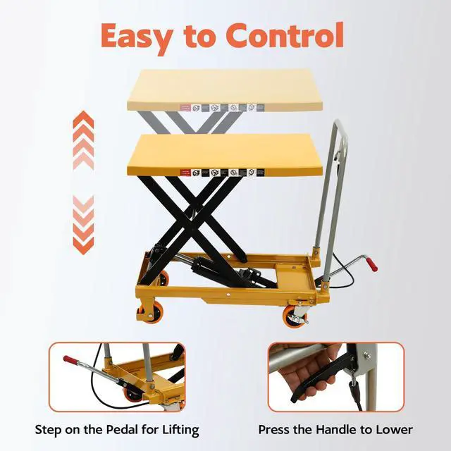 Alt view image 5 of 6 - 500LBS Hydraulic Lift Table, Single Scissor Hydraulic Lifting Trolley Scissor Lift Table Cart Hydraulic Material Lift Pallet Truck with 4 Locking Wheels for Factories, Warehouses, Supermarkets