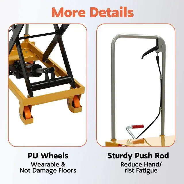 Alt view image 6 of 6 - 500LBS Hydraulic Lift Table, Single Scissor Hydraulic Lifting Trolley Scissor Lift Table Cart Hydraulic Material Lift Pallet Truck with 4 Locking Wheels for Factories, Warehouses, Supermarkets