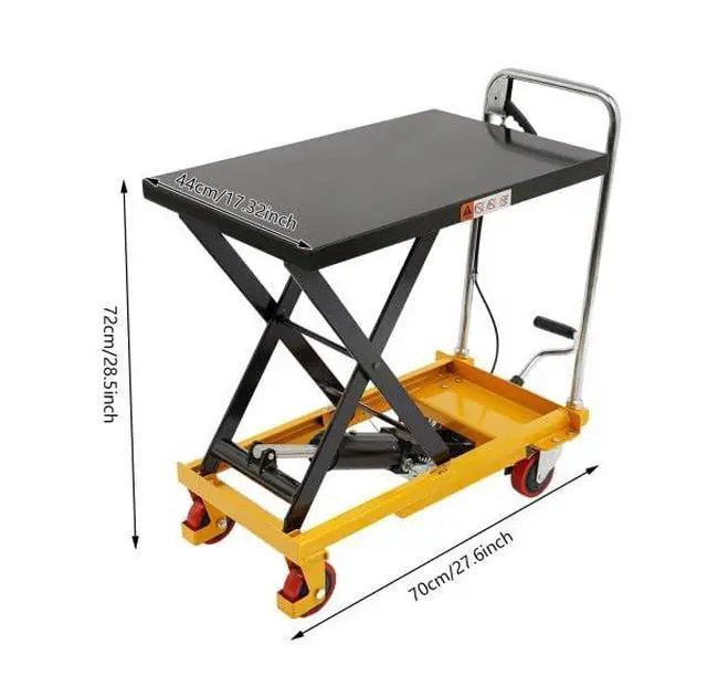 Alt view image 2 of 6 - Hydraulic Lift Table, 500LBS Single Scissor Hydraulic Lifting Trolley Manual Lifting Scissors Trolleys Scissor Lift Table Cart with 4 Locking Wheels for Material Handling and Transportation