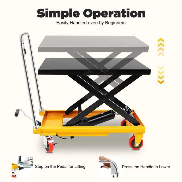 Alt view image 5 of 6 - Hydraulic Lift Table, 500LBS Single Scissor Hydraulic Lifting Trolley Manual Lifting Scissors Trolleys Scissor Lift Table Cart with 4 Locking Wheels for Material Handling and Transportation