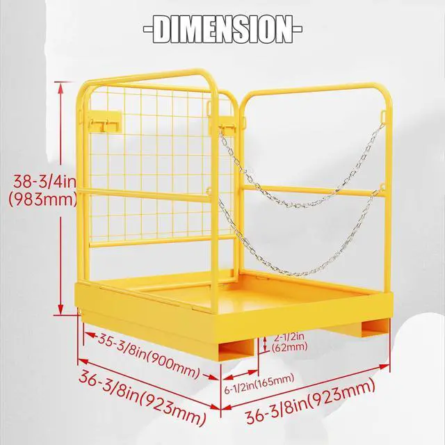 Alt view image 2 of 6 - 36x36 Forklift Cage 1200 LBS Capacity Work Platform Safety Cage Collapsible Lift Basket Aerial Rails Heavy Duty Steel Construction Fold Down Design Yellow