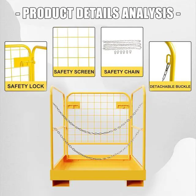 Alt view image 4 of 6 - 36x36 Forklift Cage 1200 LBS Capacity Work Platform Safety Cage Collapsible Lift Basket Aerial Rails Heavy Duty Steel Construction Fold Down Design Yellow