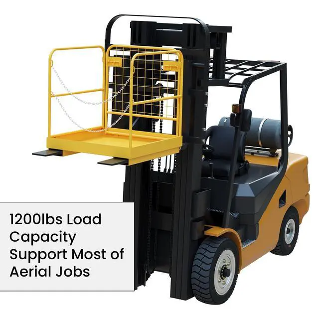 Alt view image 5 of 6 - 36x36 Forklift Cage 1200 LBS Capacity Work Platform Safety Cage Collapsible Lift Basket Aerial Rails Heavy Duty Steel Construction Fold Down Design Yellow